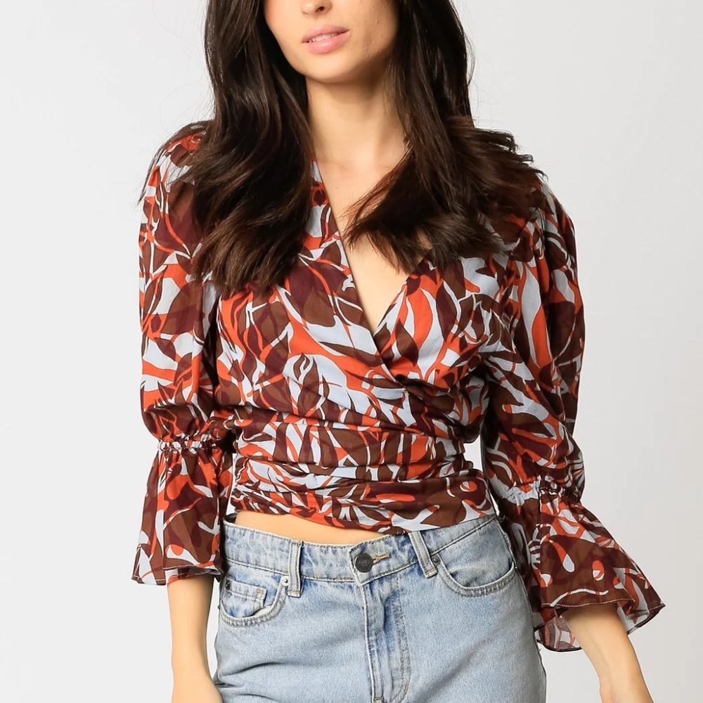 Brown Tropical Wrap Top
